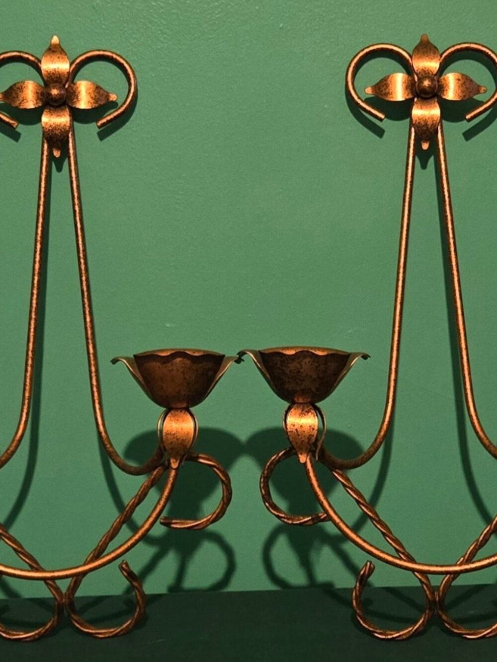 Homco Set (2) Hollywood Regency, Sturdy, Retro Metal Double Candle Wall Sconce